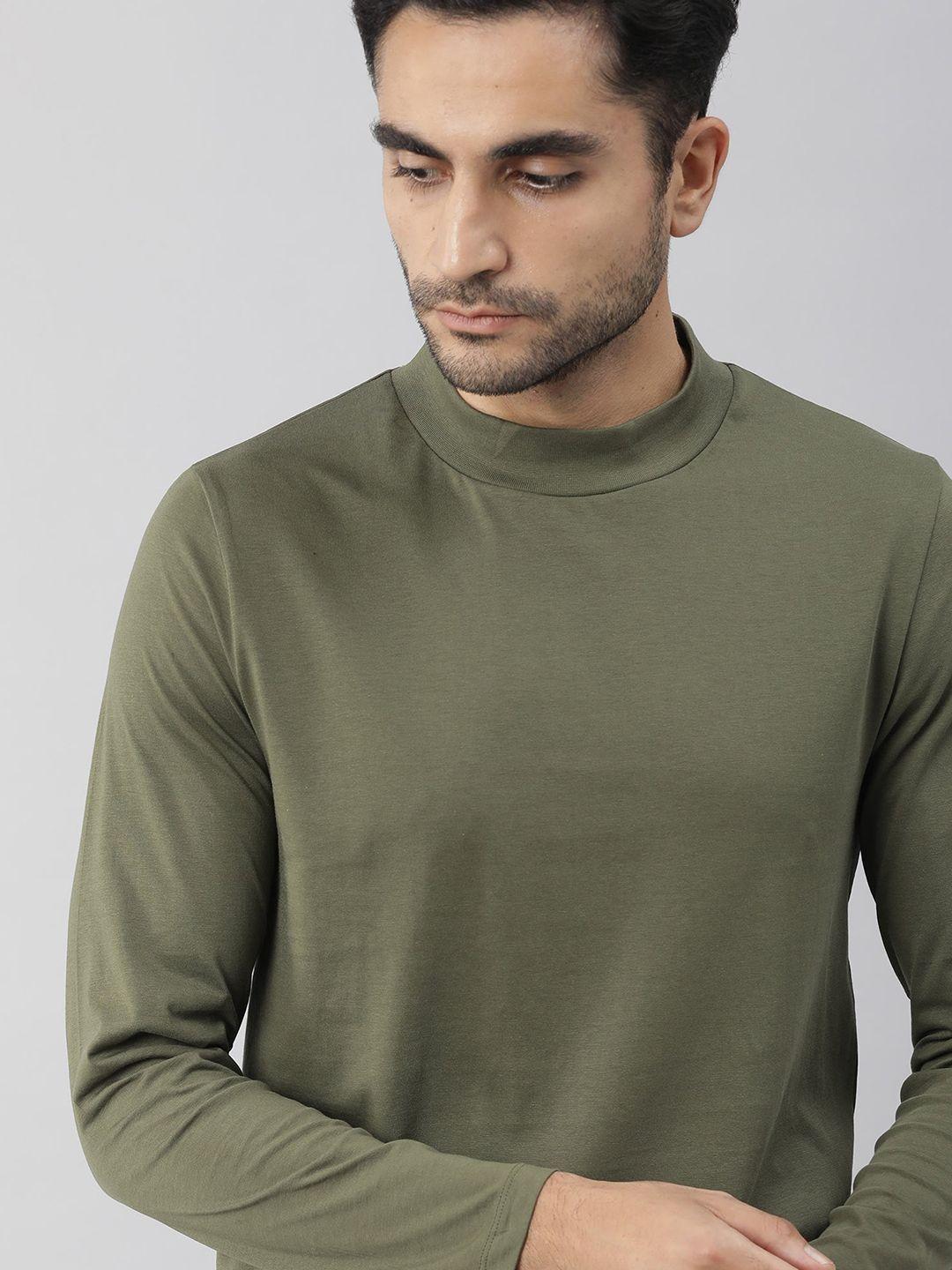 rare rabbit men olive green pure cotton slim fit t-shirt