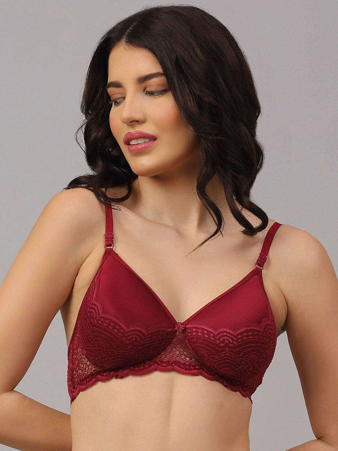 prettycat maroon lightly padded floral bra pc-br-6037-mah-30b