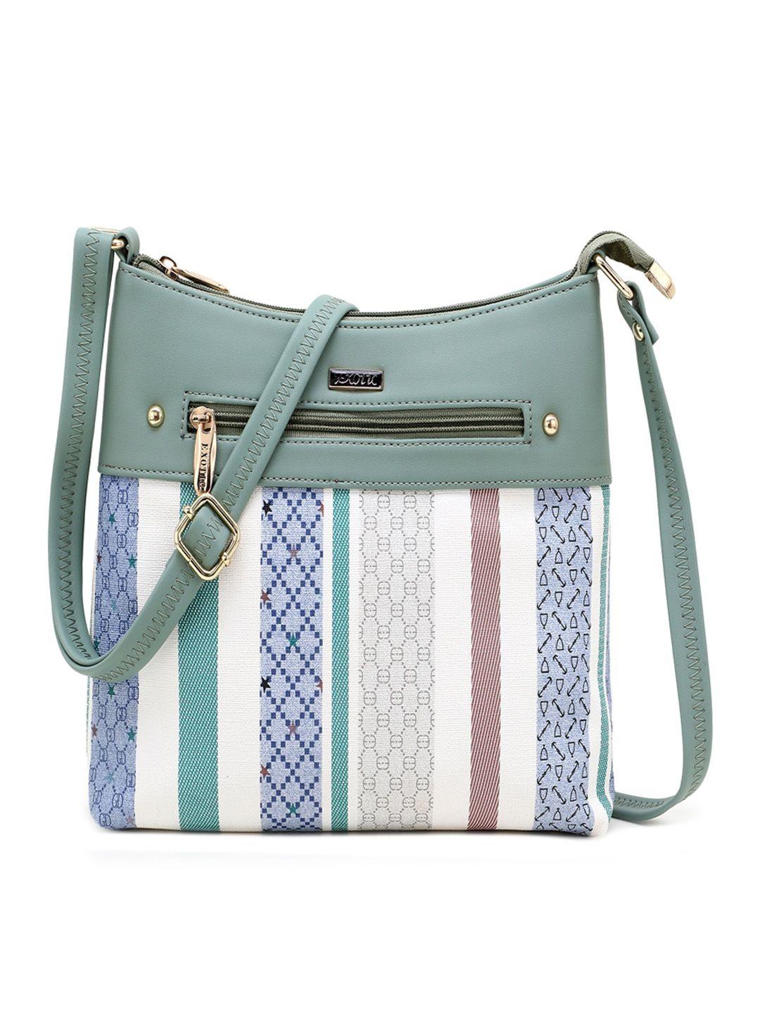 exotic green striped pu structured sling bag