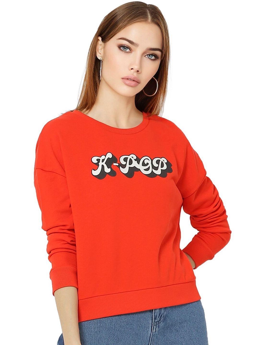 only women red typography printed cotton sweatshirts