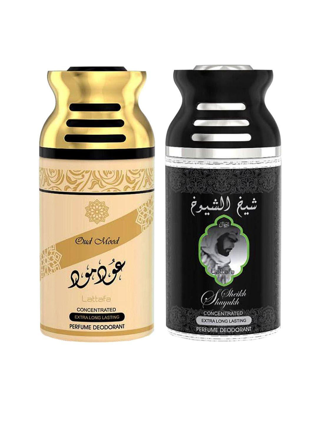 lattafa set of 2 oud mood & sheik al suyukh perfumed deodorant body spray