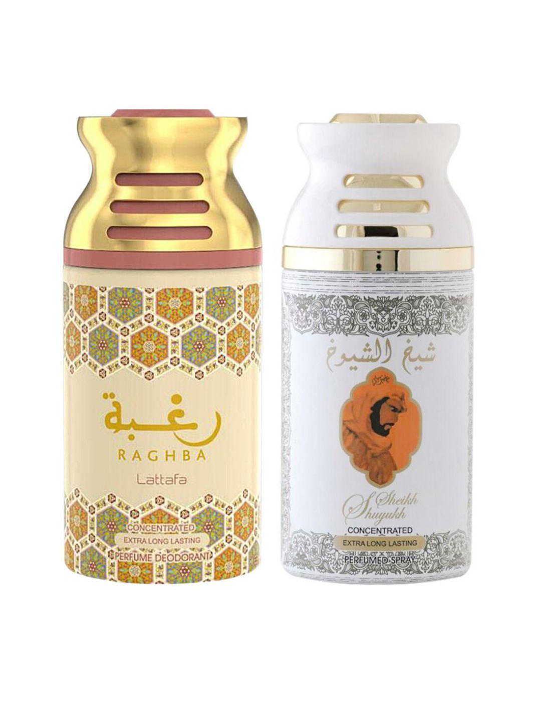 lattafa set of 2 raghba & sheik al shuyukh kususi deodorant bodyspray