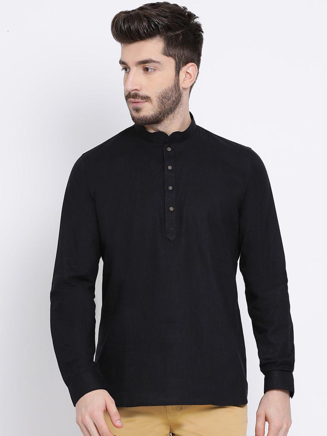 namaskar men black solid kurta