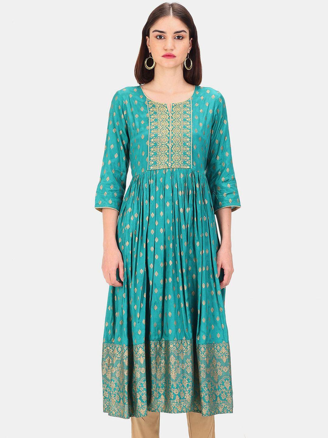 anahi women green ethnic motifs printed anarkali kurta