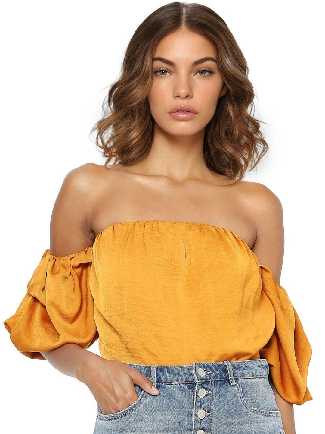 only mustard yellow off-shoulder bardot crop top