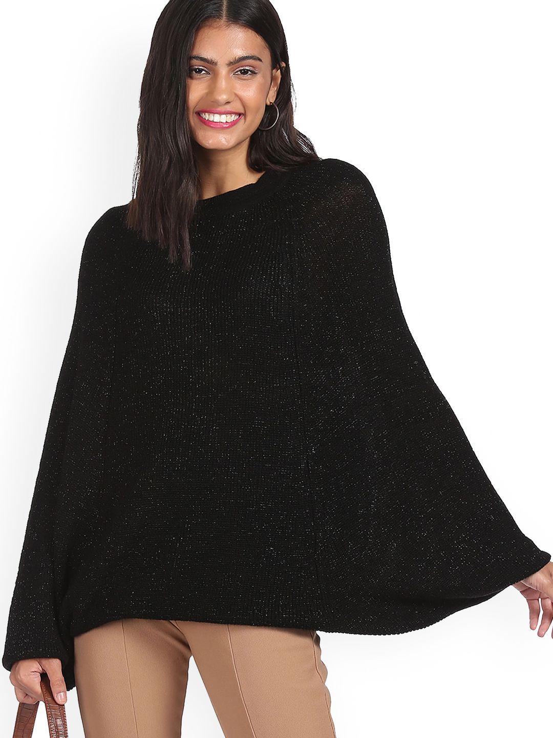 sugr women black long dolman sleeve glitter sweater