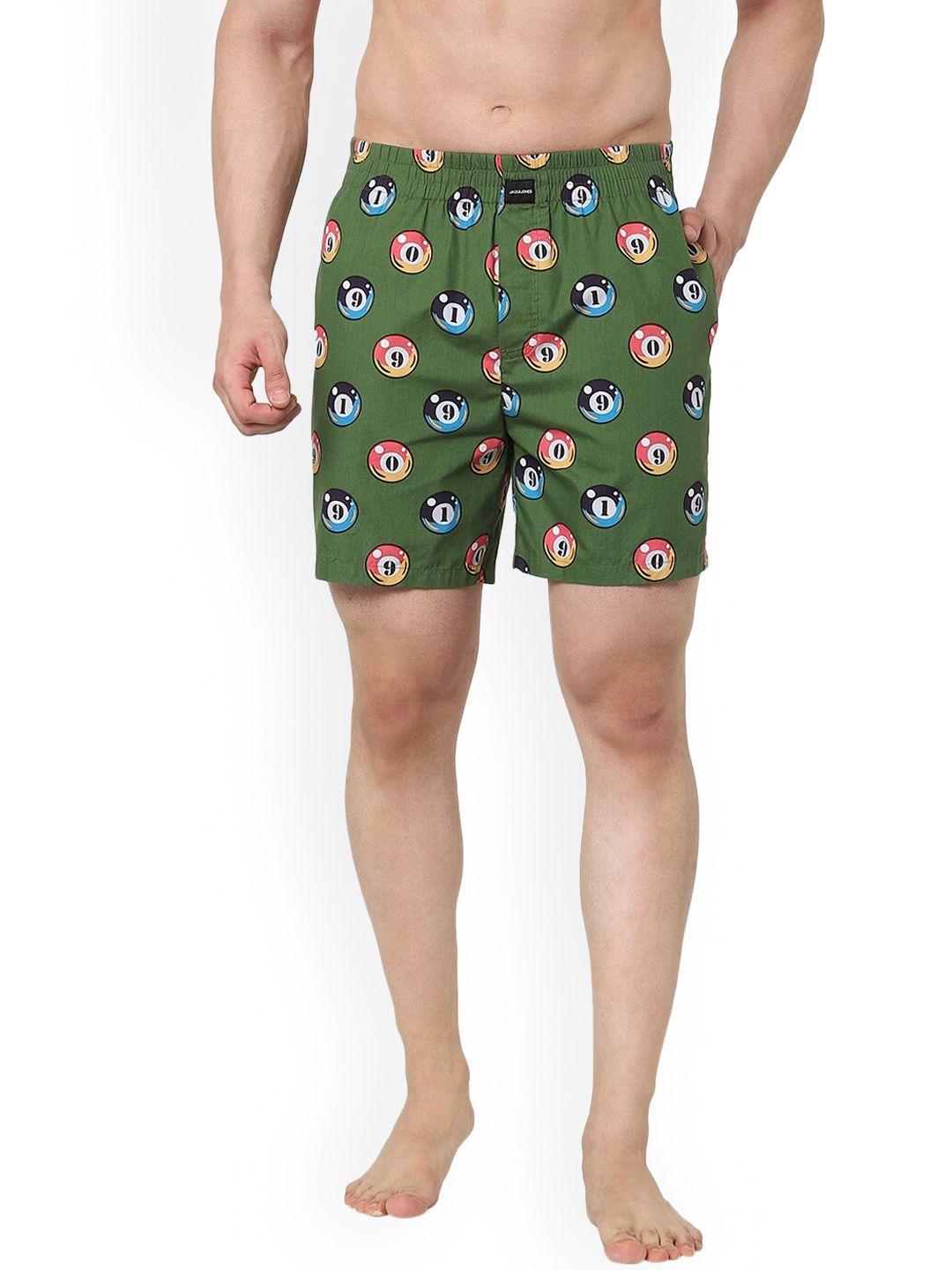 jack & jones men green printed pure cotton boxers 204939201