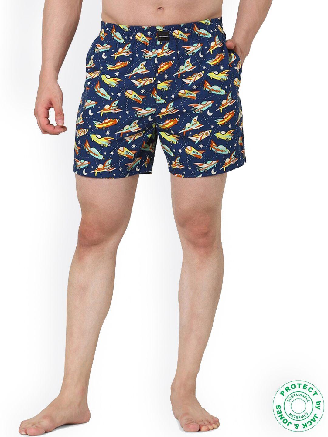 jack & jones men blue & yellow printed pure cotton boxers 217687701