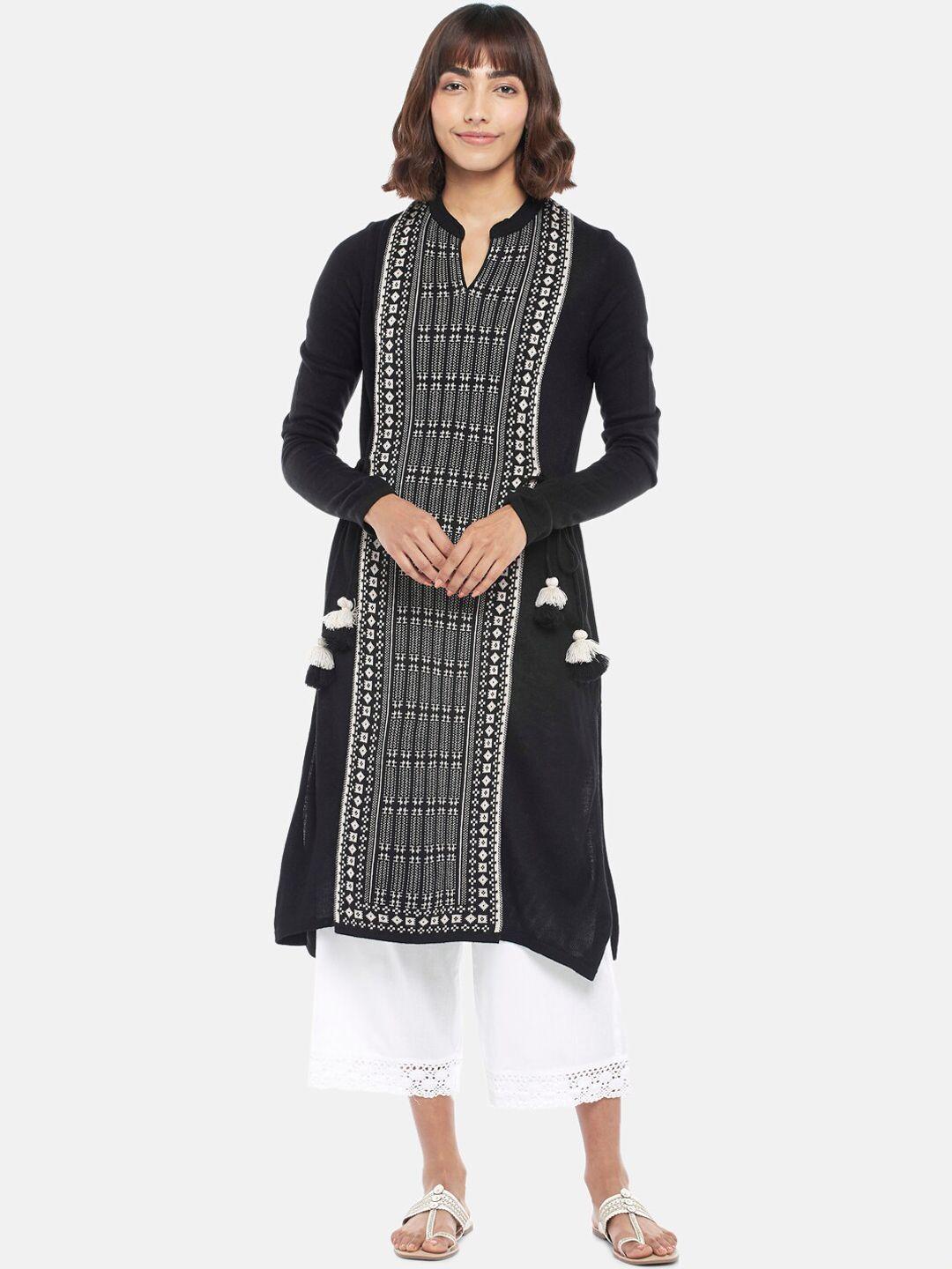 rangmanch by pantaloons women black checked keyhole neck kurta