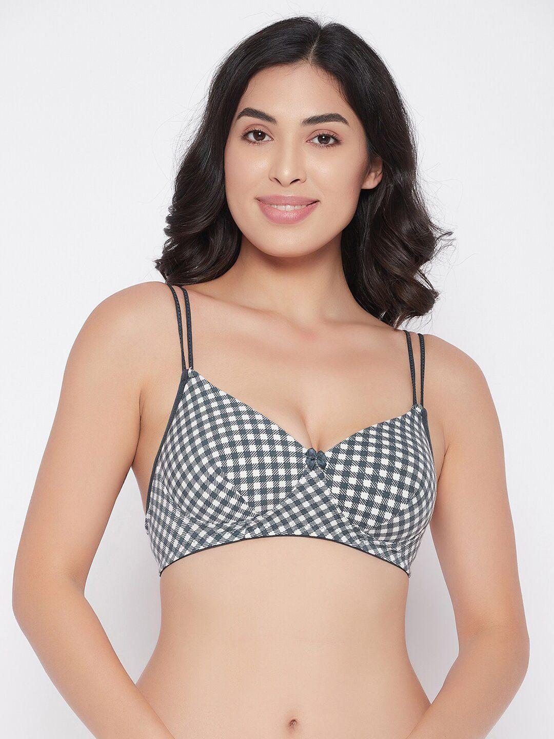 clovia grey & white lightly padded cotton bra