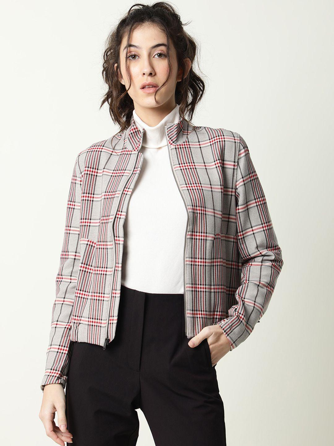 rareism women off white & red checked tailored jacket