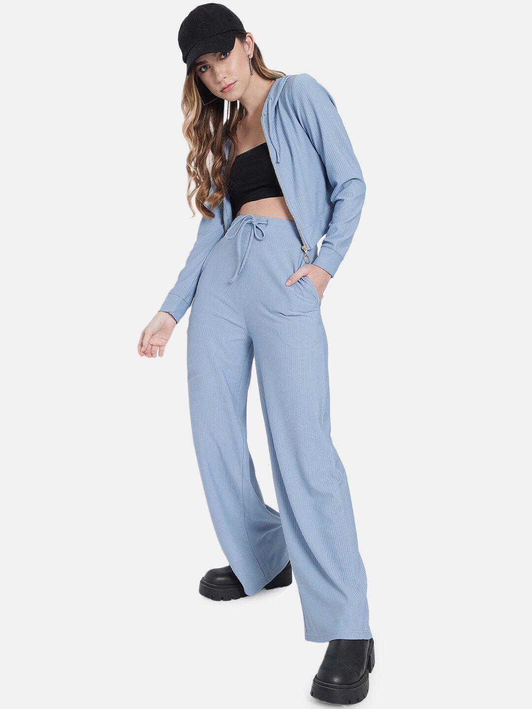 orchid hues women blue loose fit high-rise trousers