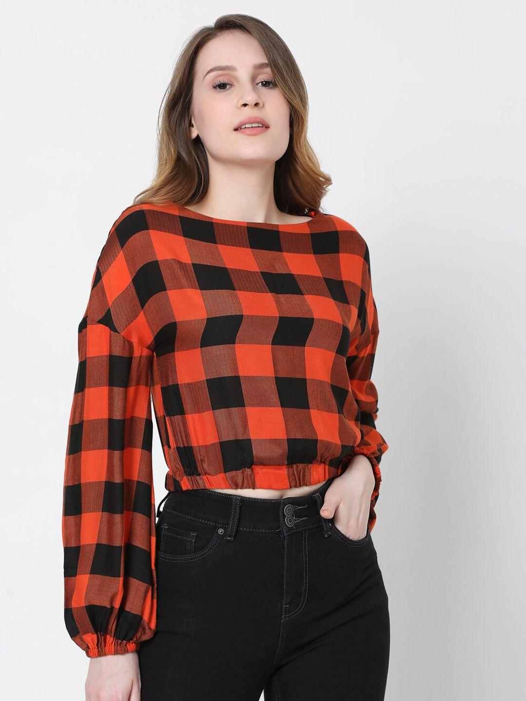 vero moda red & black checked top