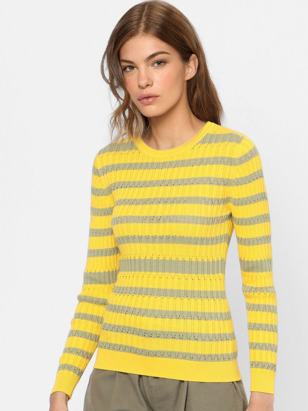 only women yellow & grey striped pullover