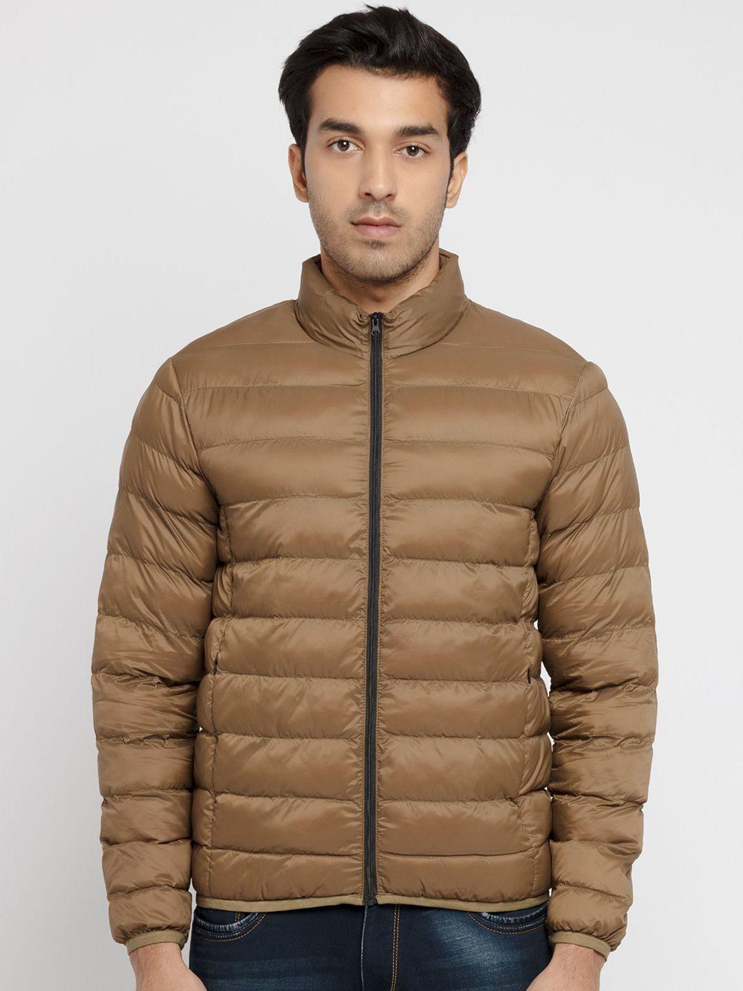 status quo men copper-toned striped puffer jacket