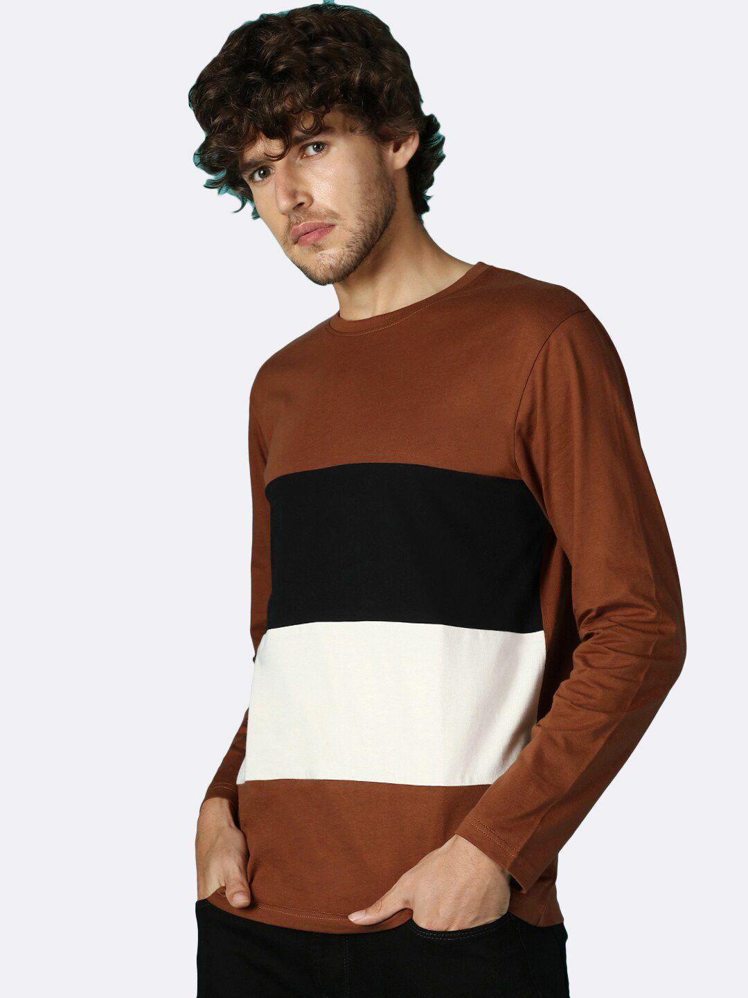 bewakoof men black & brown colourblocked t-shirt