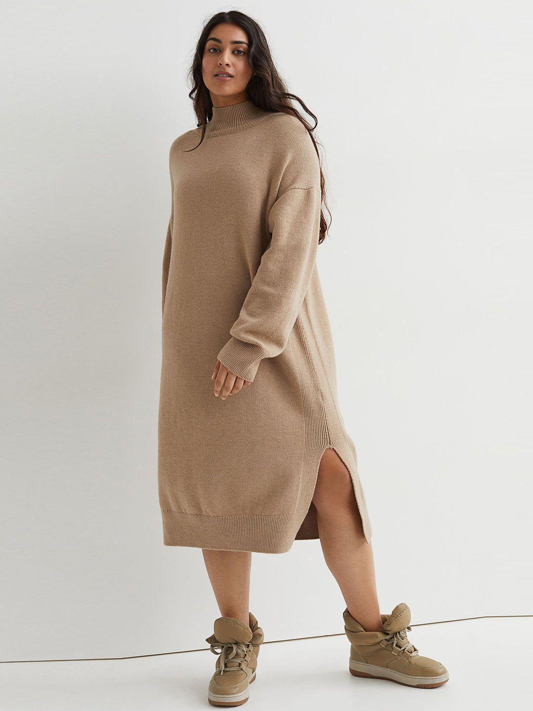 h&m women beige knitted dress