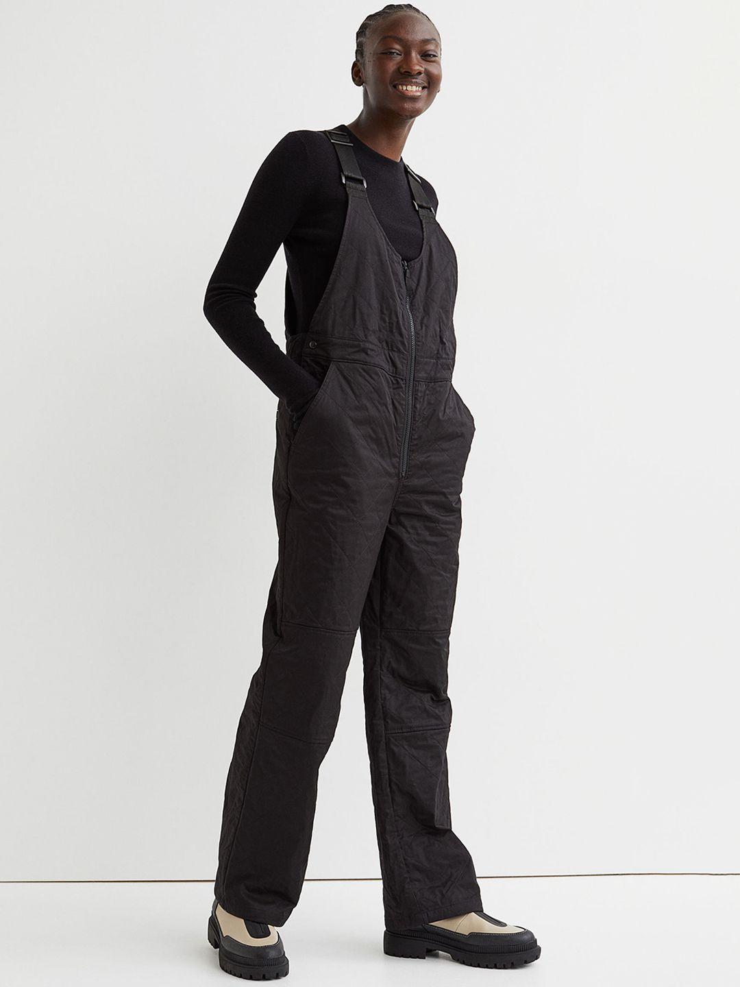 h&m women black solid quilted dungarees