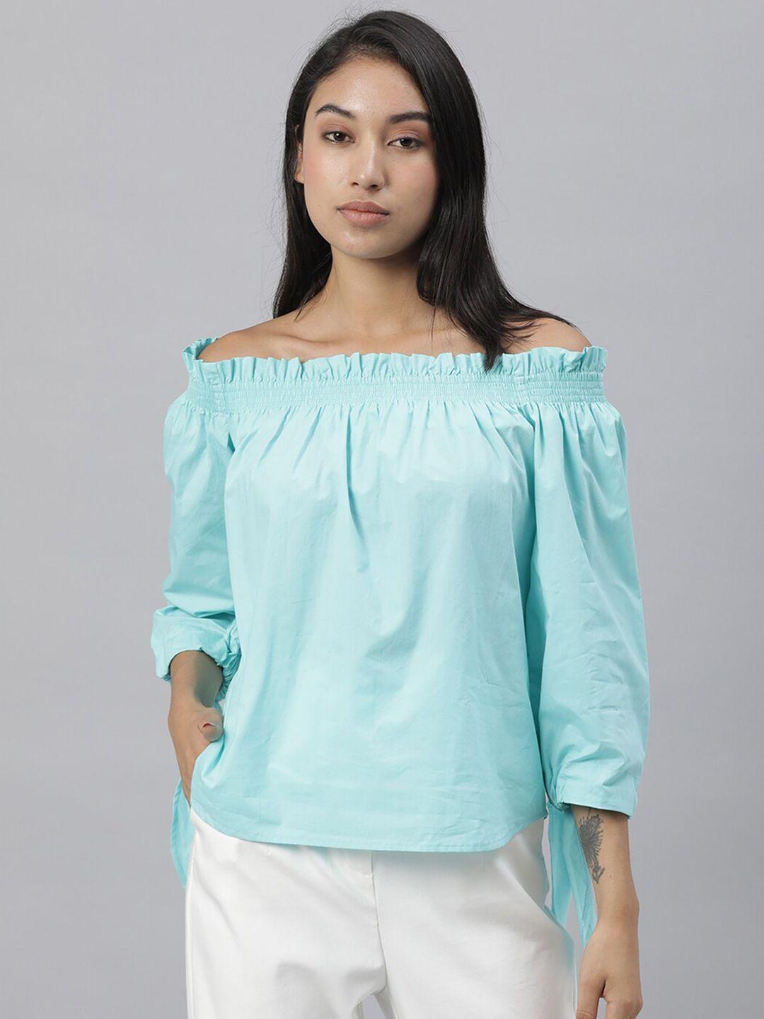 rareism green off-shoulder cotton bardot top