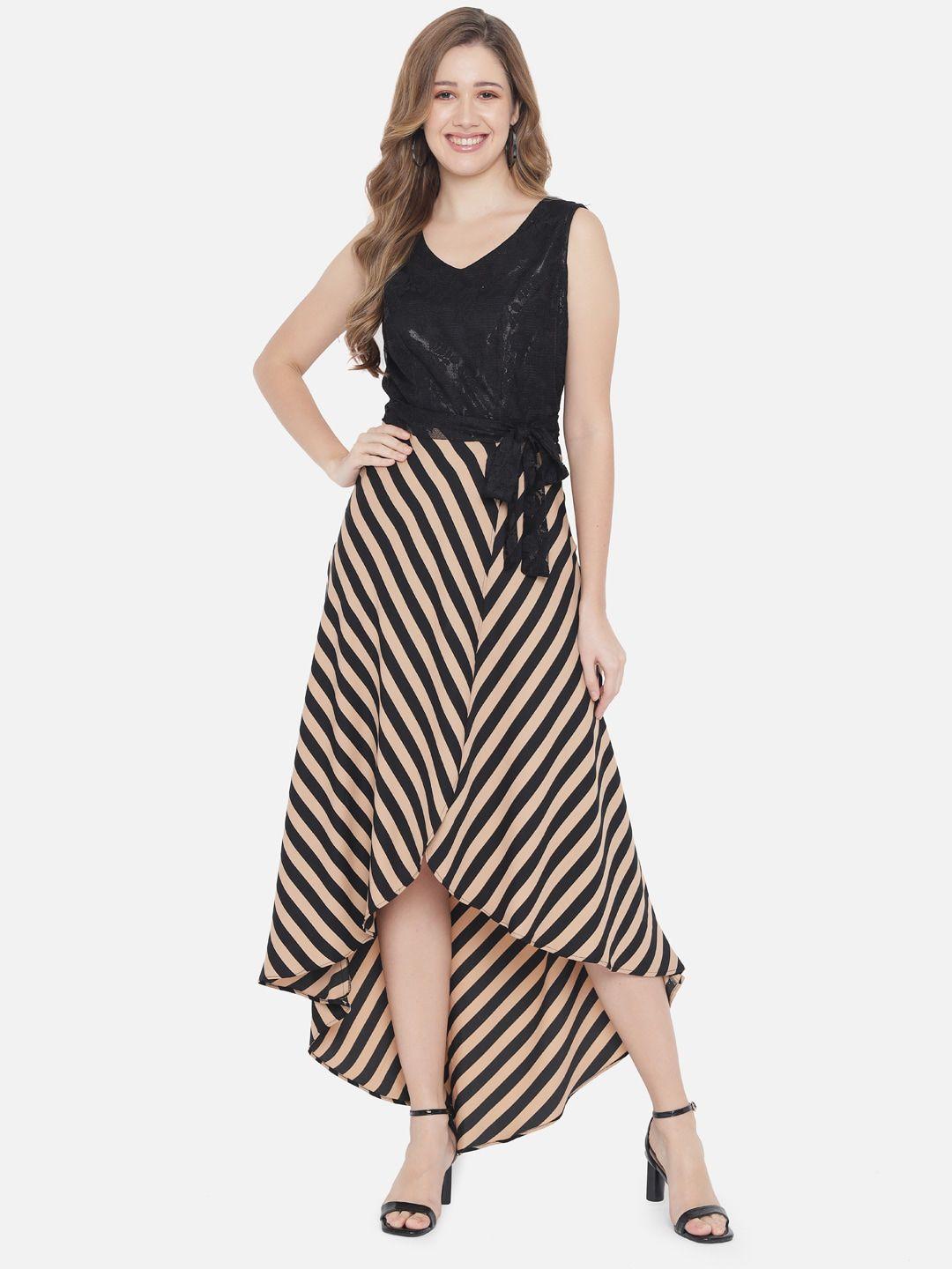 just wow black & beige striped crepe maxi dress