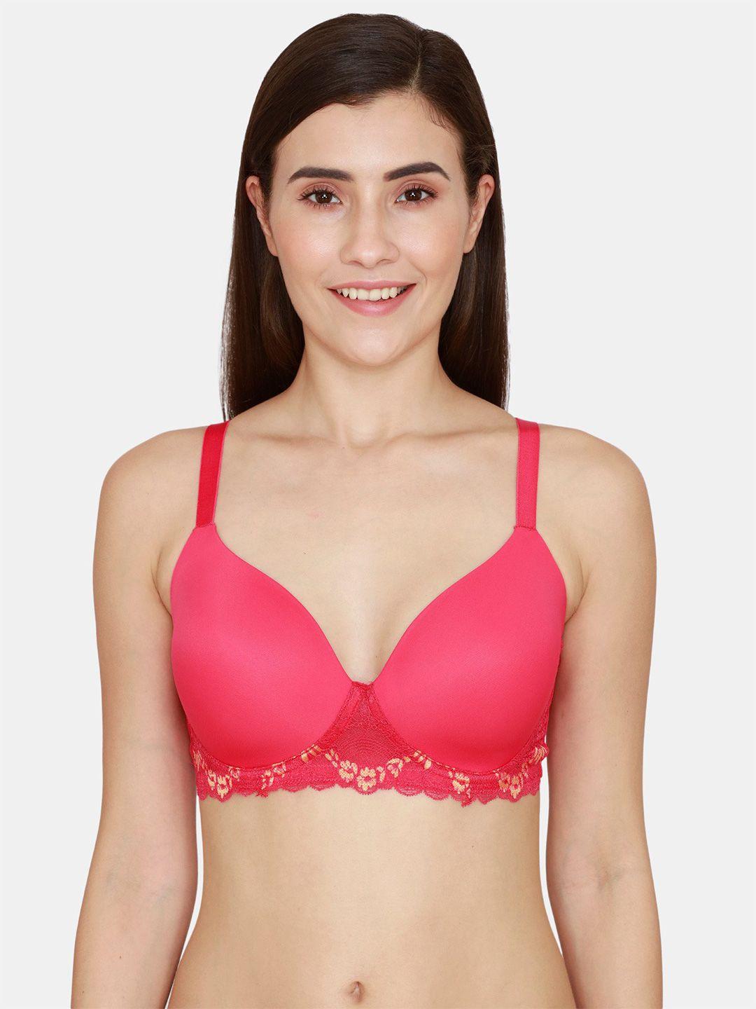 zivame pink floral bra lightly padded