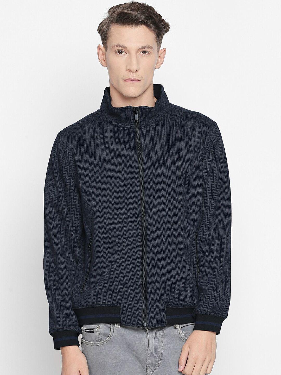 basics men blue bomber with embroidered jacket