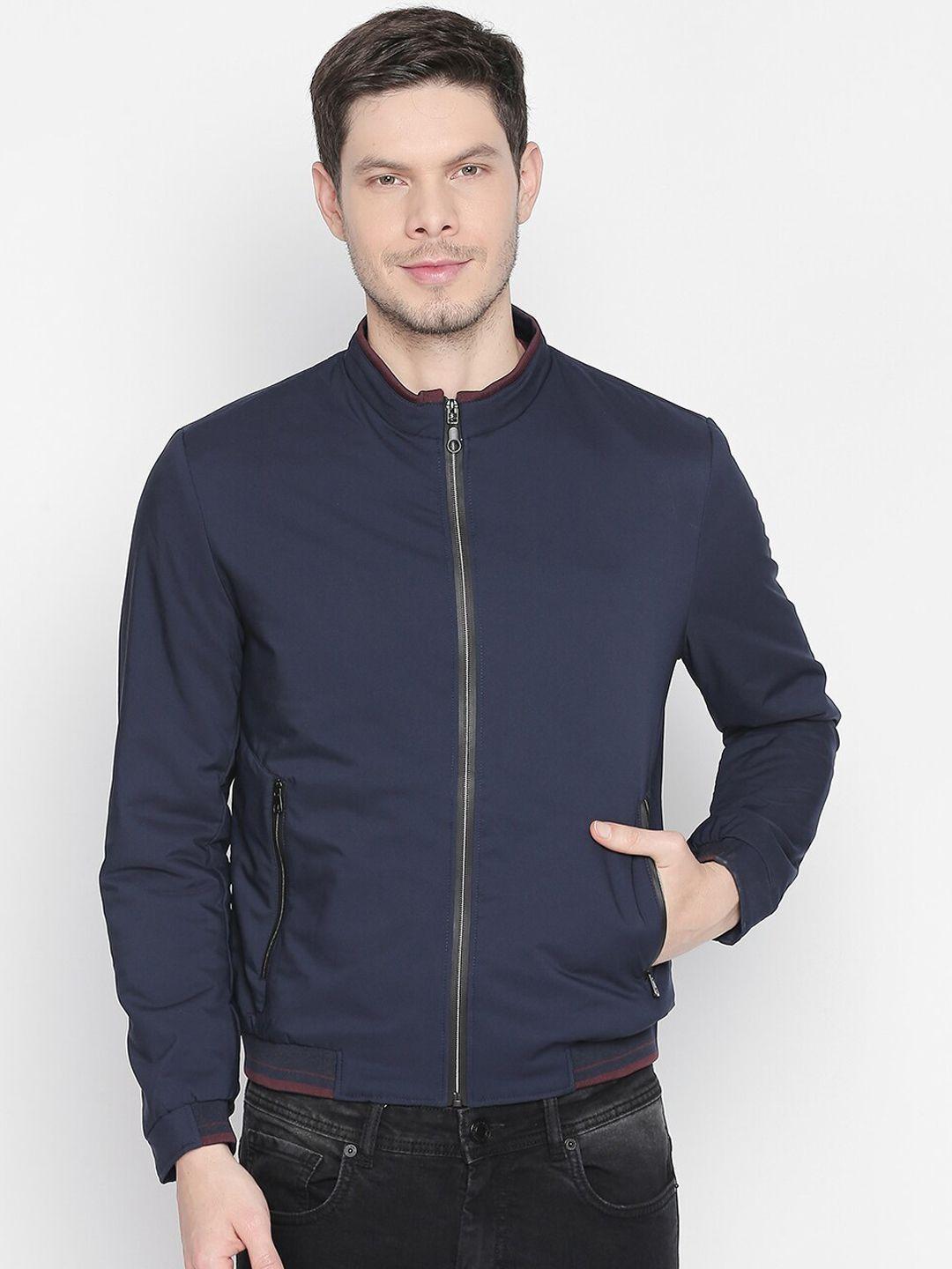 basics men navy blue crop sporty jacket