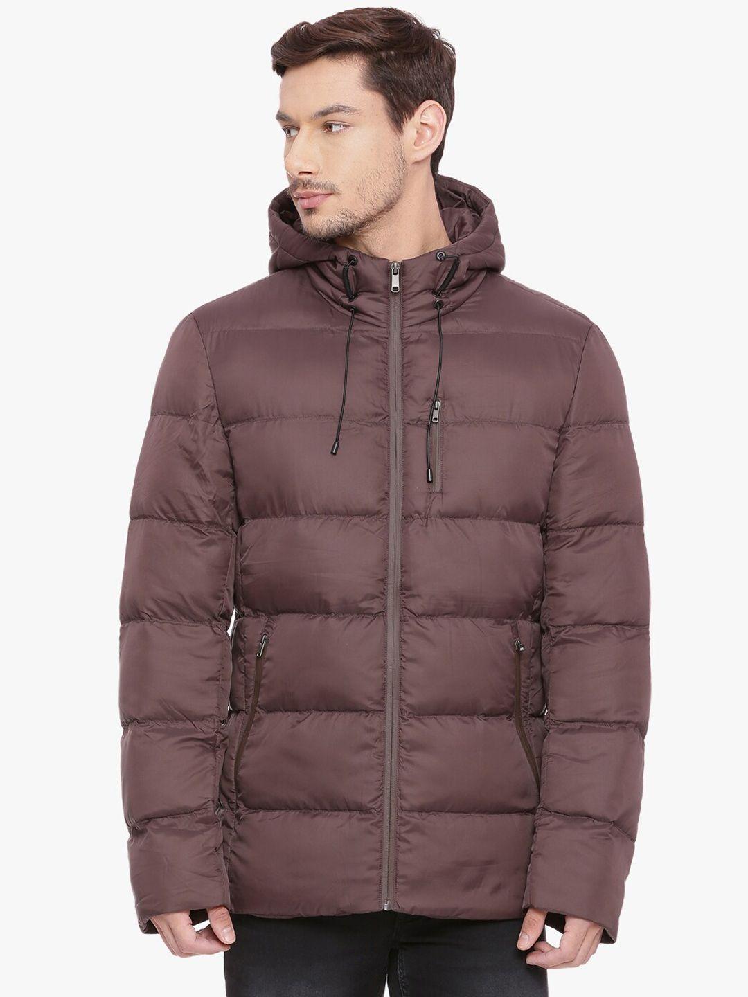 basics men brown colourblocked puffer jacket