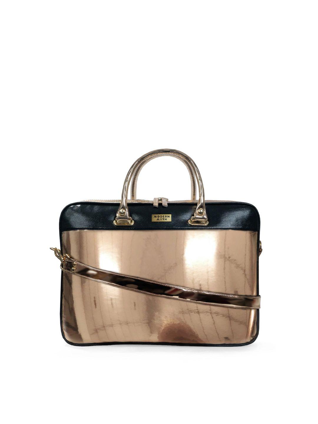 modern myth women rose gold & black colourblocked pu laptop bag