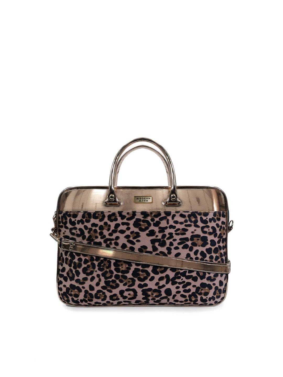 modern myth women pink & black printed pu laptop bag