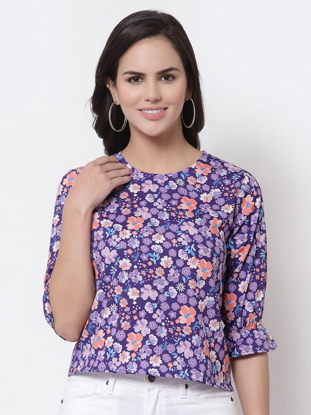 style quotient purple floral print crepe top