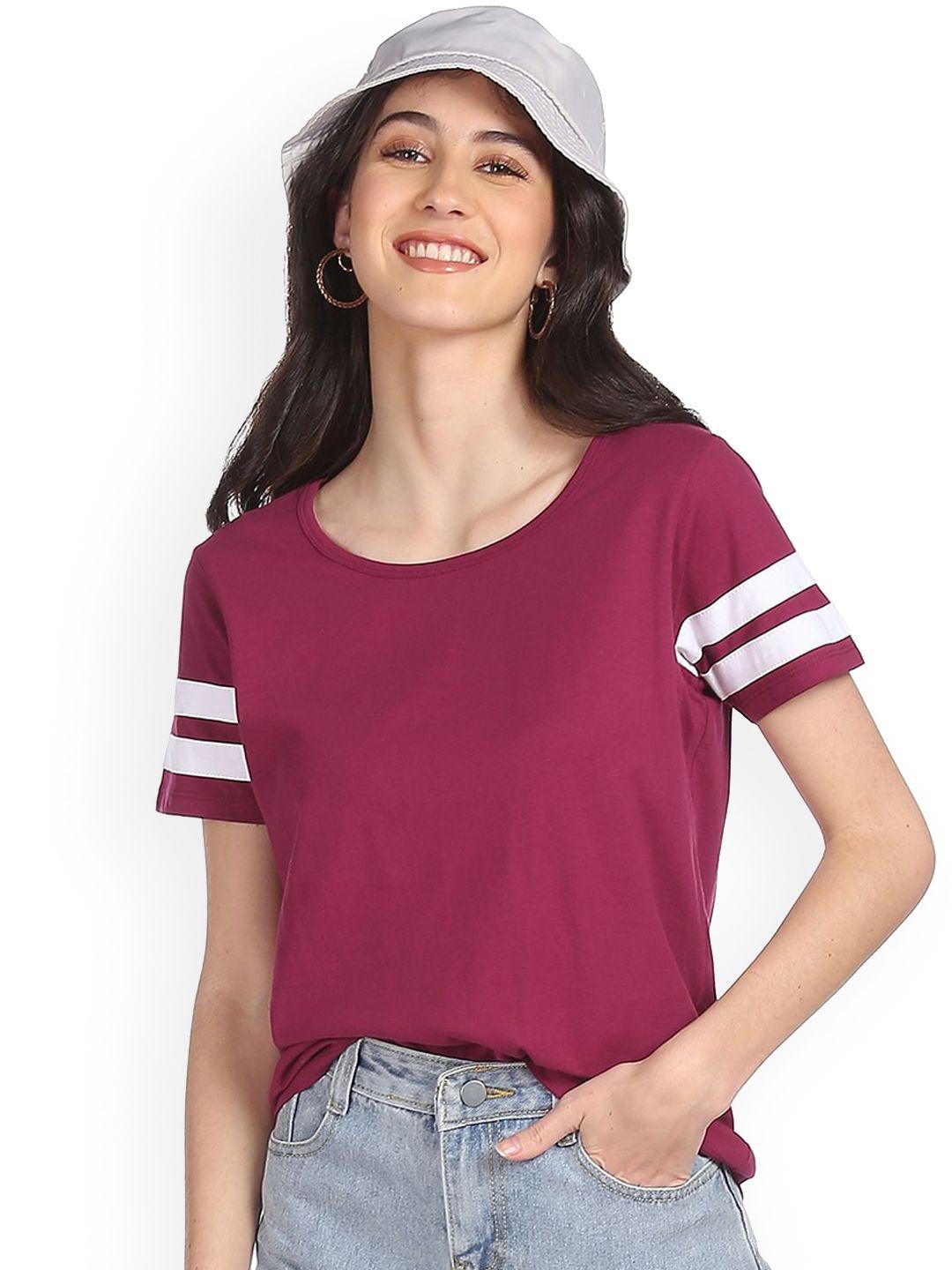 sugr women maroon & white pure cotton t-shirt