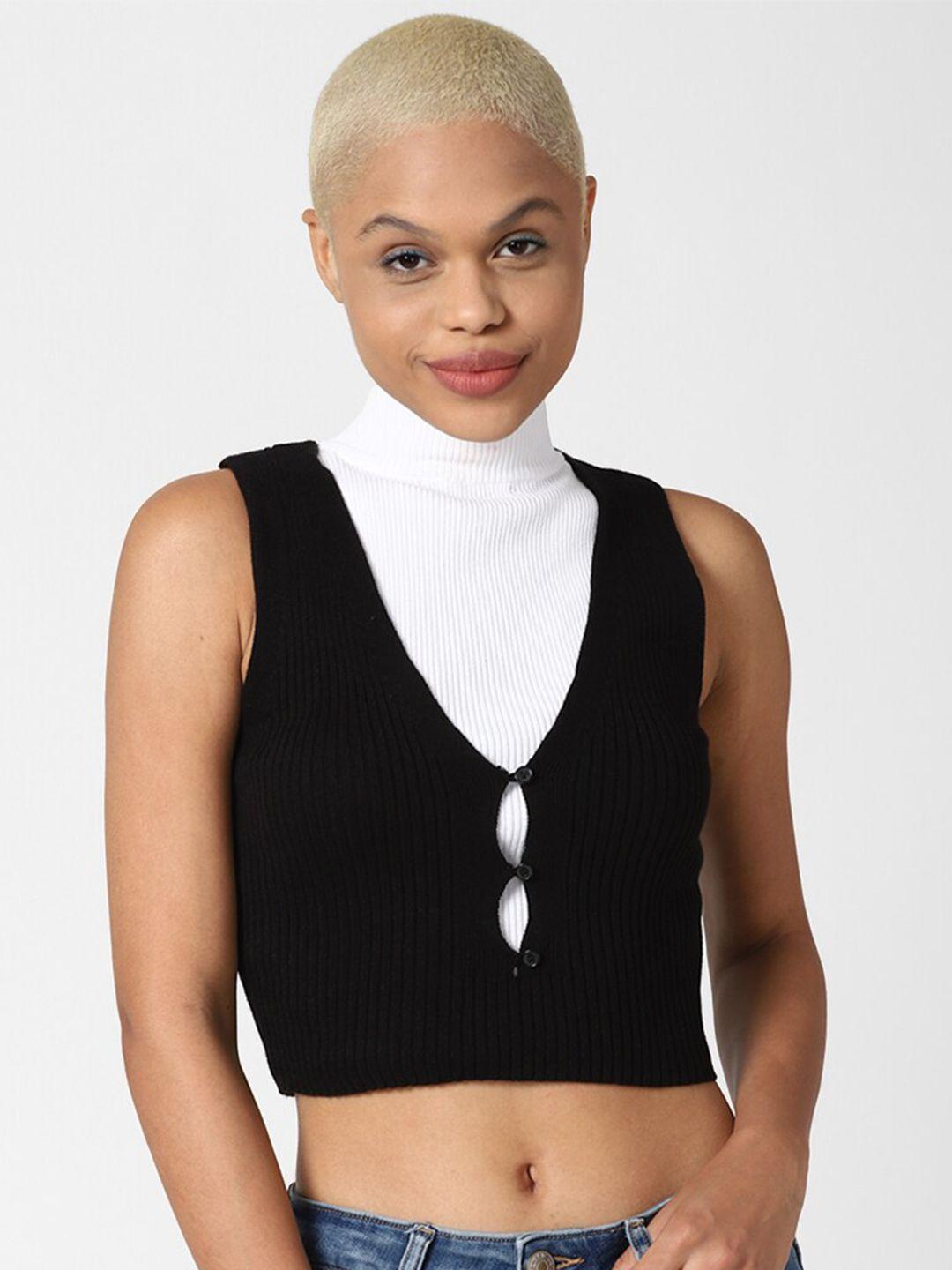 forever 21 women black ribbed crop pullover sweater