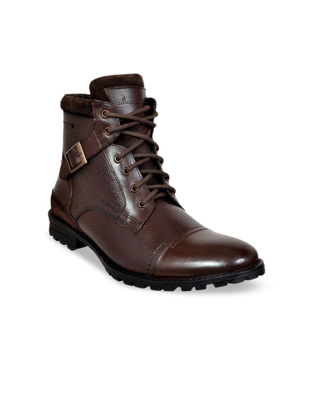 allen cooper men brown textured leather high-top flat boots