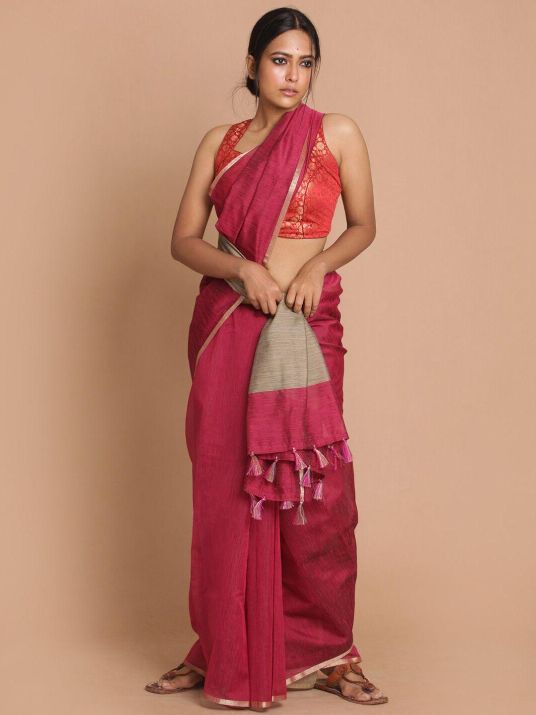 indethnic brown & gold-toned zari banarasi saree