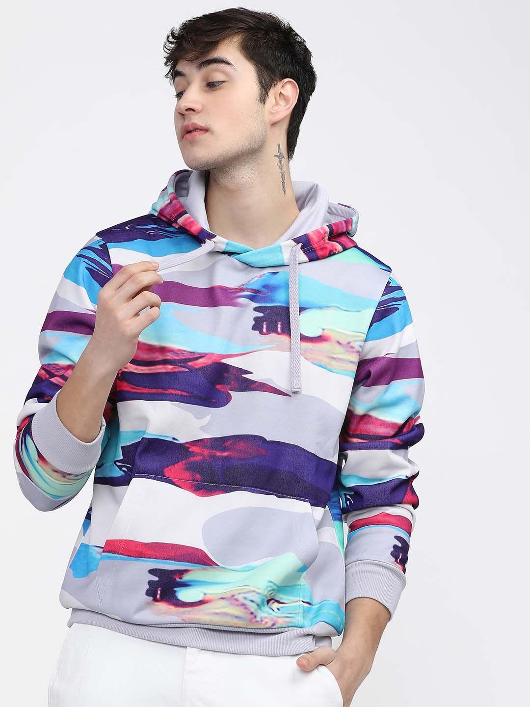 highlander men multicoloured printed hooded sweatshirt