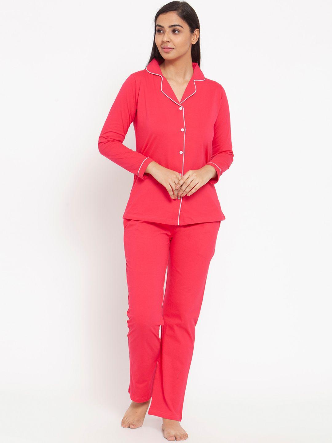 claura women pink & white night suit