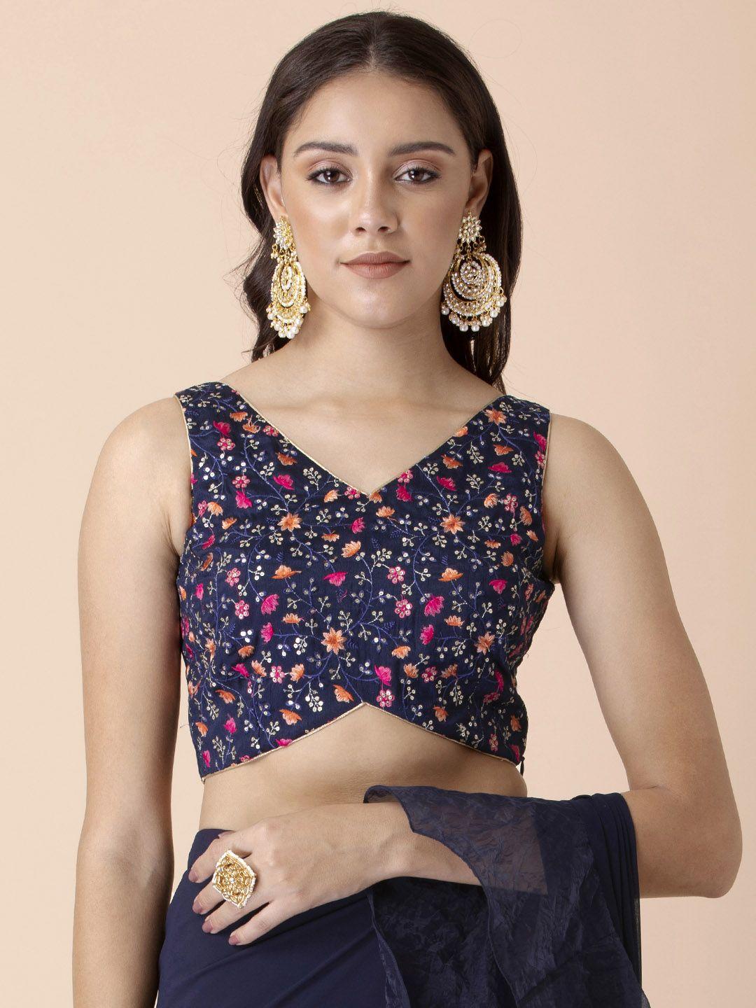 indya shraddha kapoor navy blue floral print crop top