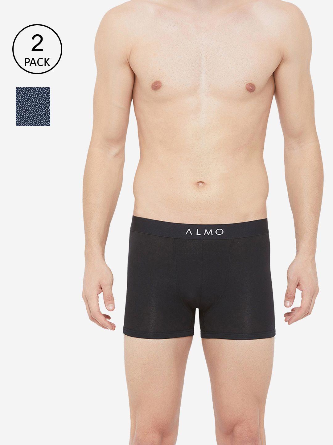 almo wear men pack of 2 black & blue organic cotton trunks oc-t-bp02