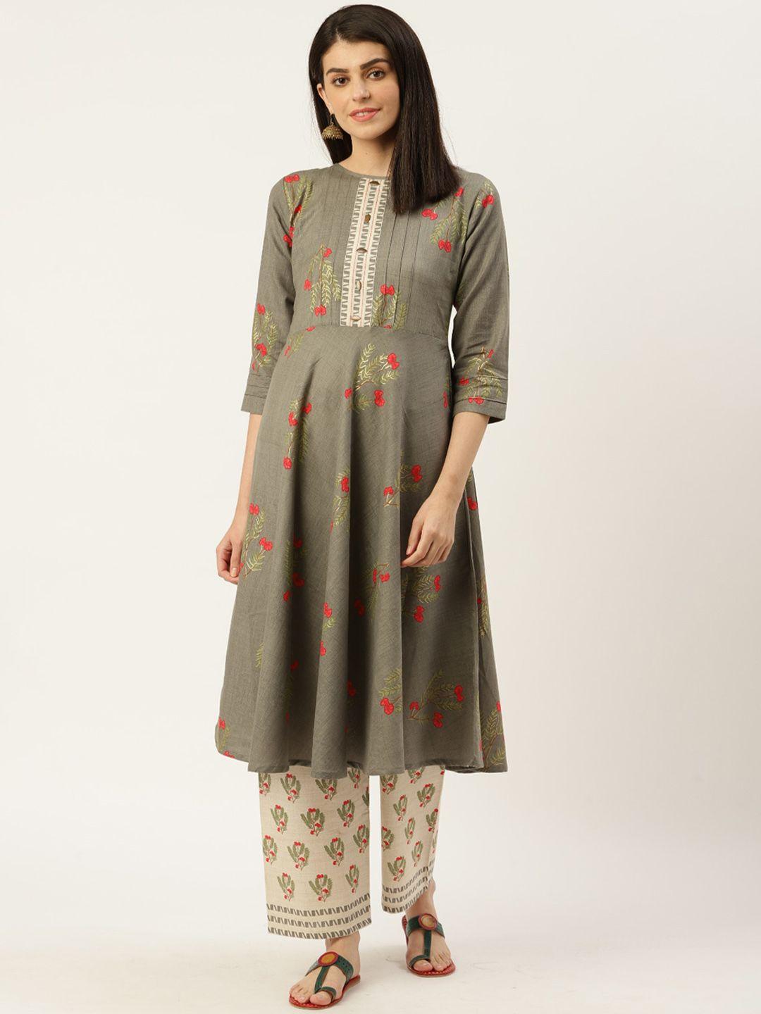 sangria women grey striped thread work kurta