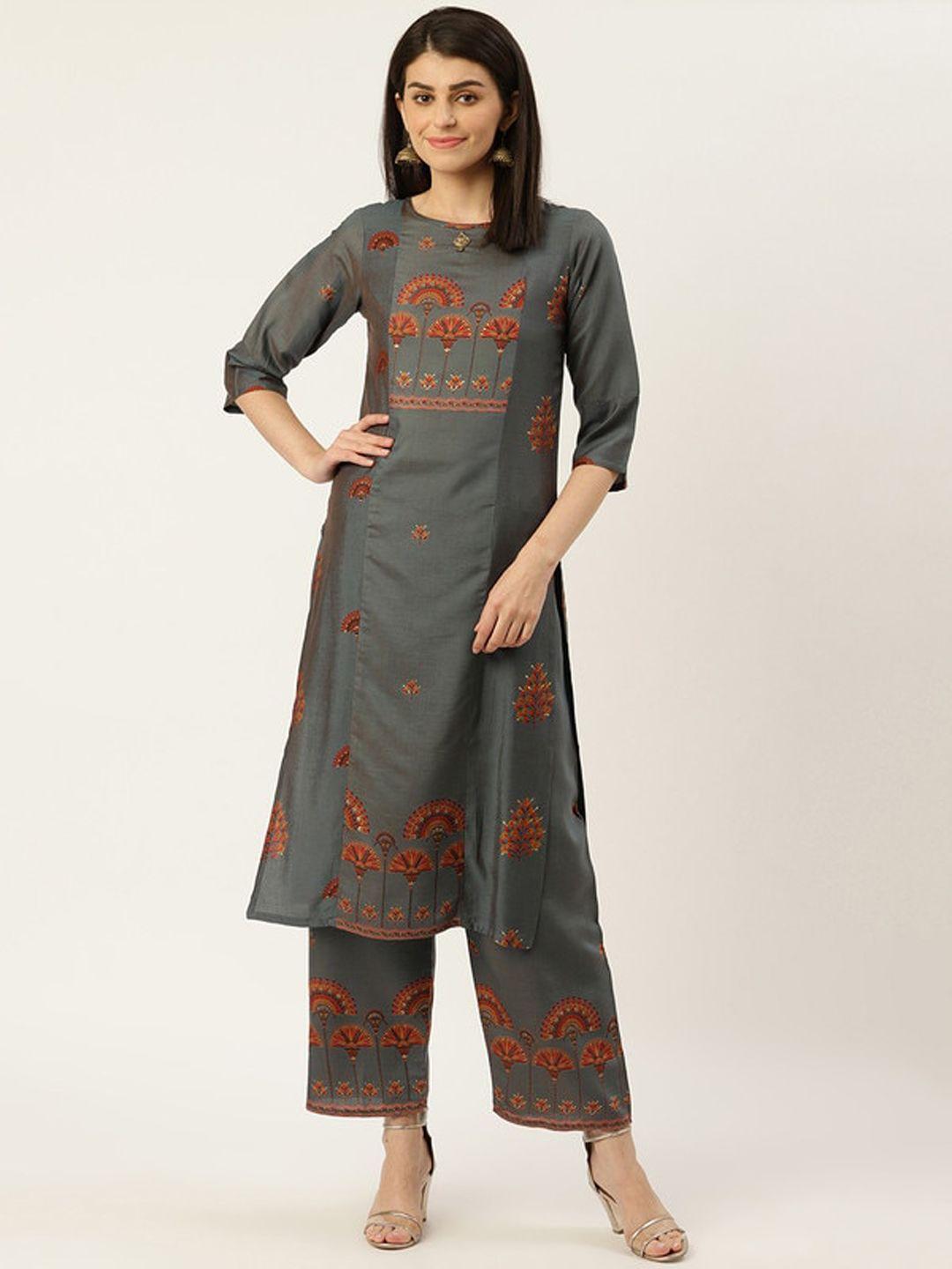 sangria women grey printed kurta