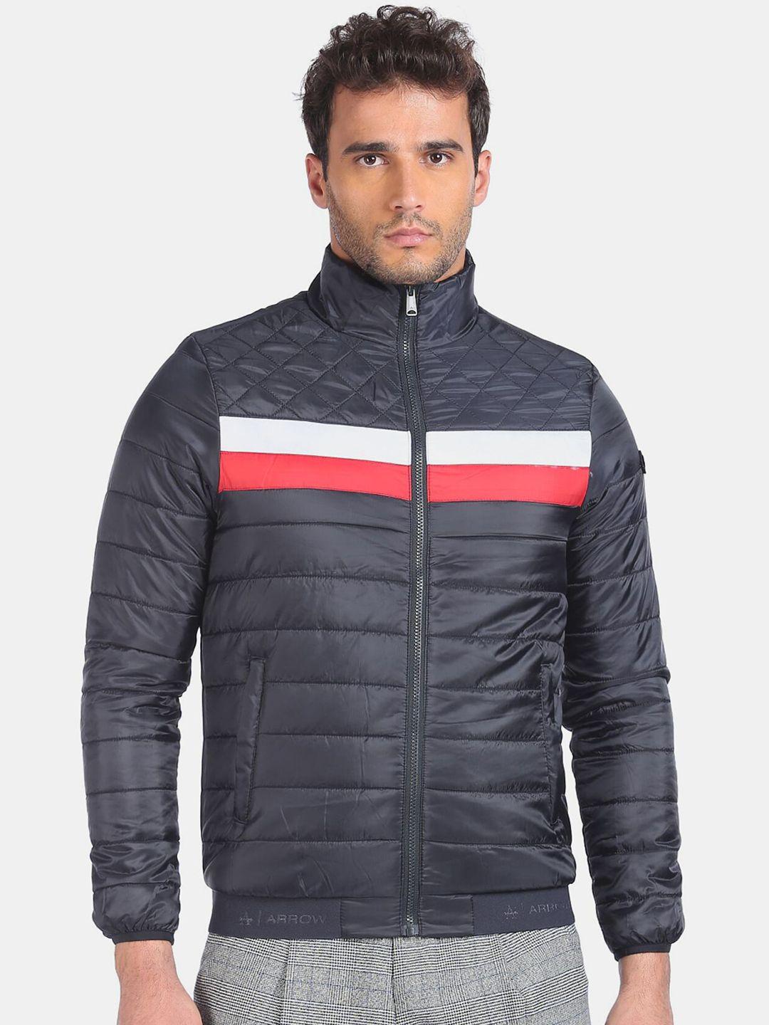 arrow sport men blue striped quilted jacket