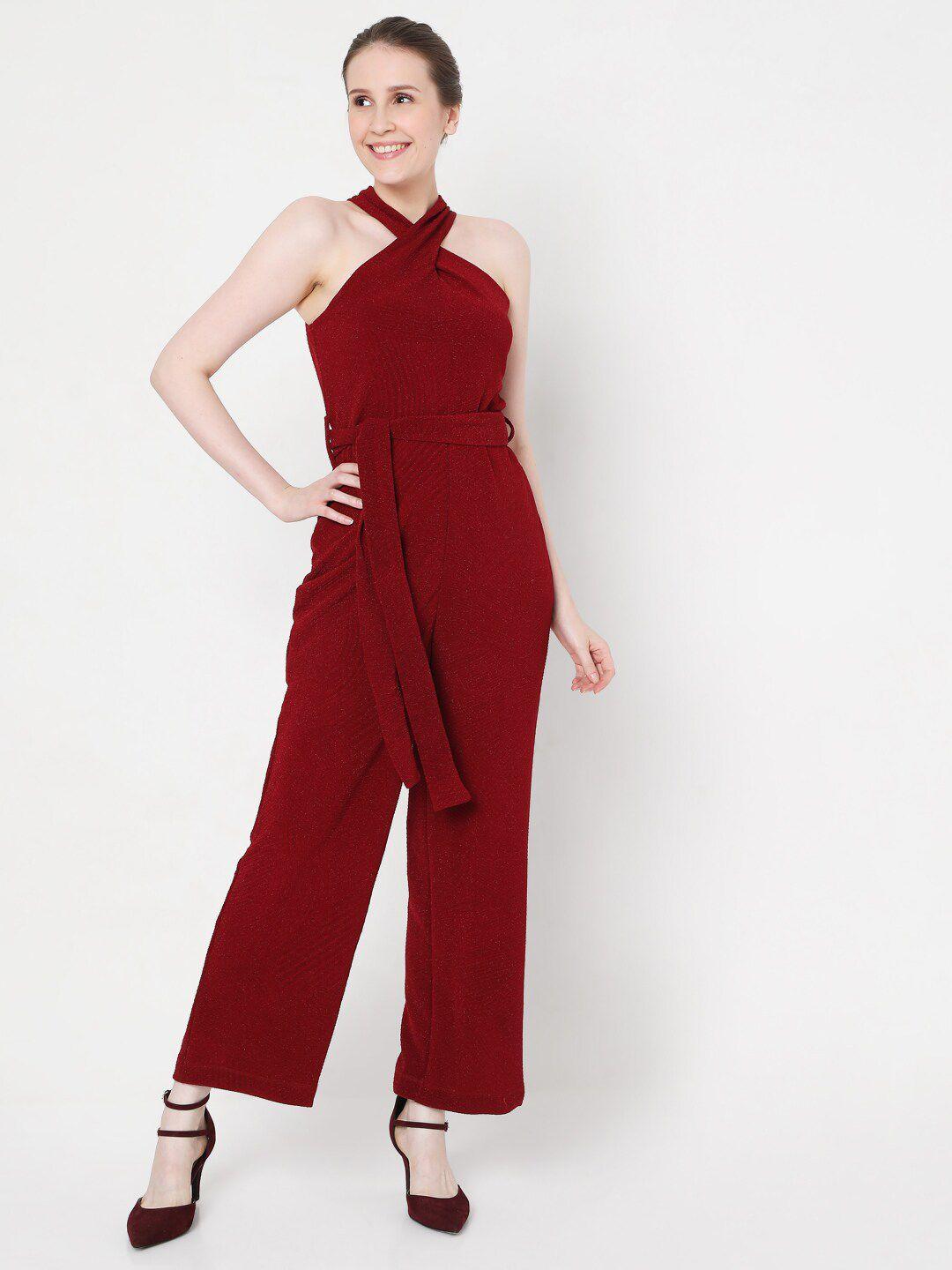 vero moda red halter neck basic jumpsuit