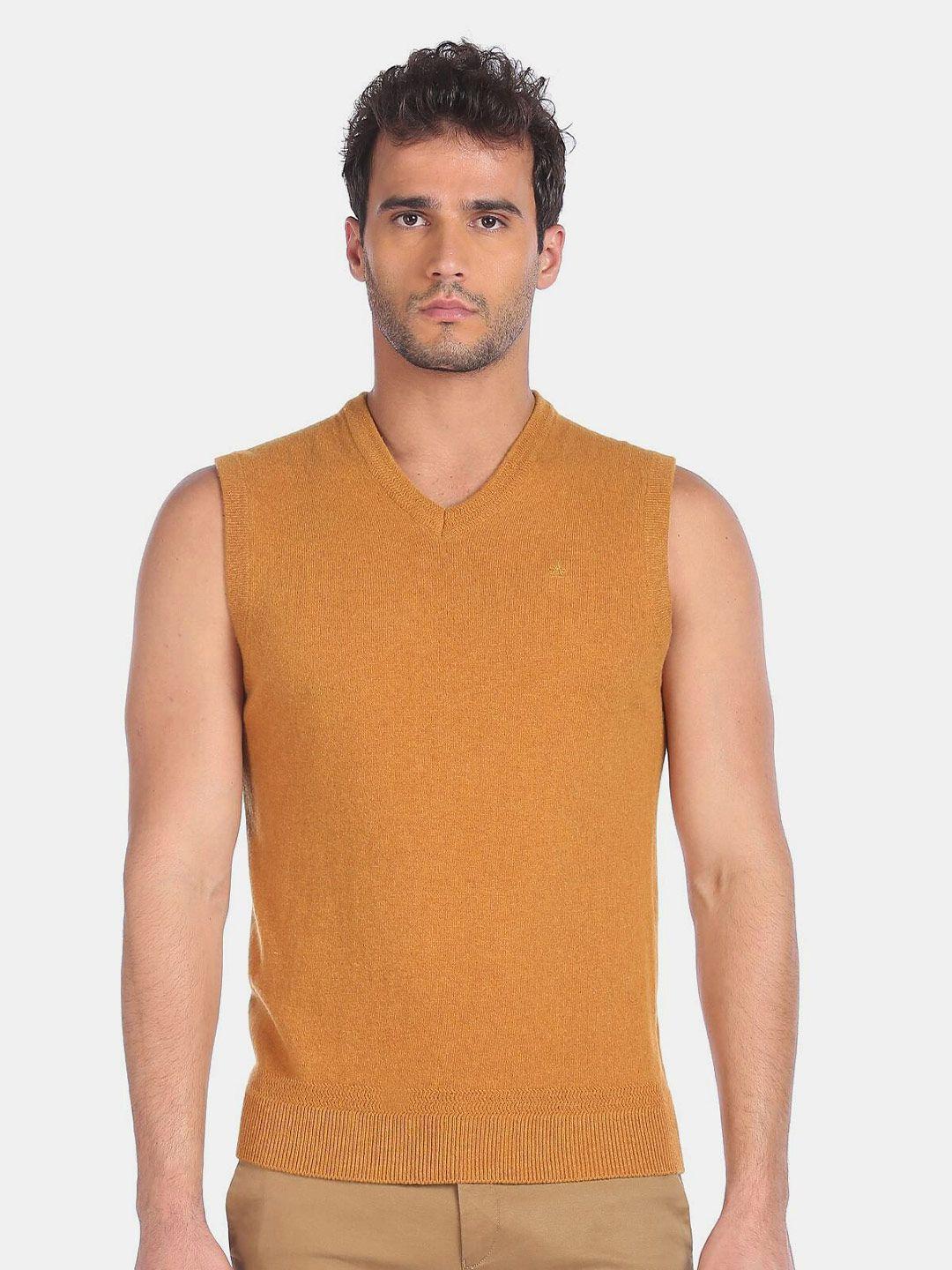 arrow sport men mustard sweater vest