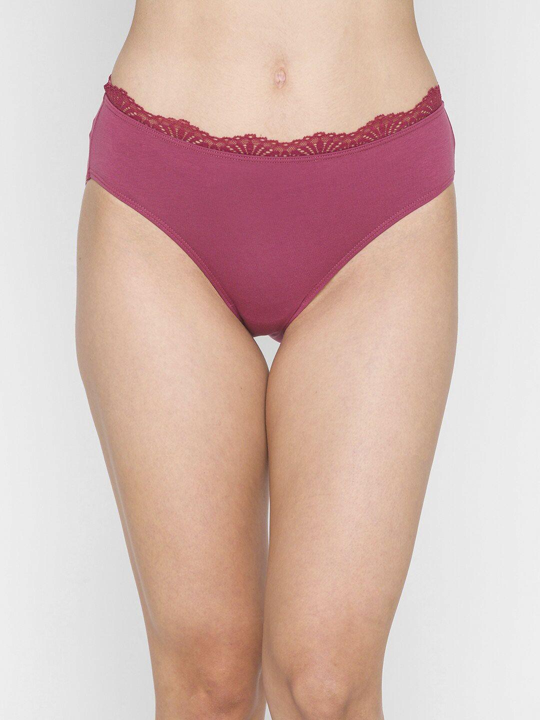 candyskin women magenta solid cotton lace hipster brief - csfin01ltwine