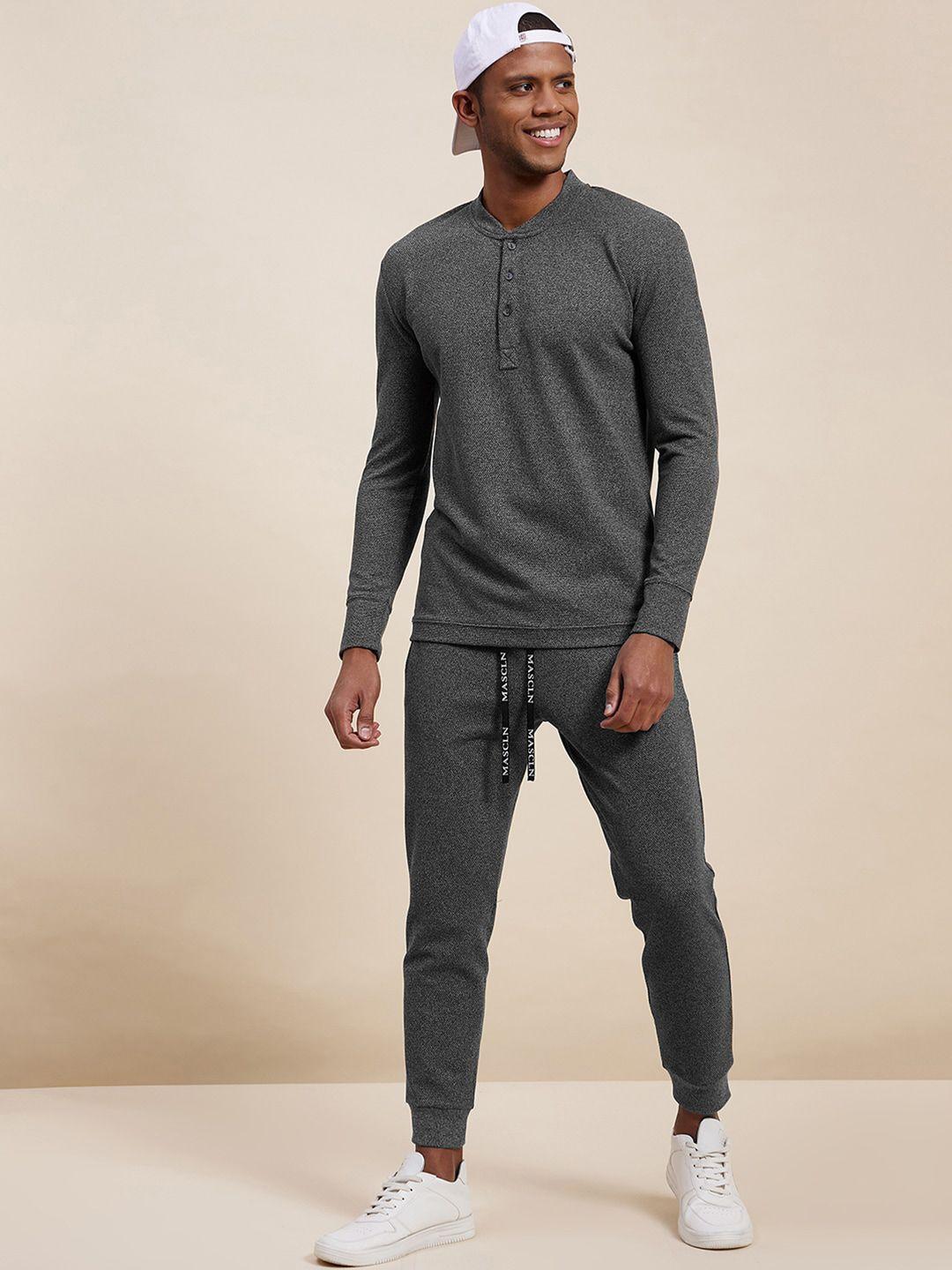 mascln sassafras men grey solid regular fit joggers