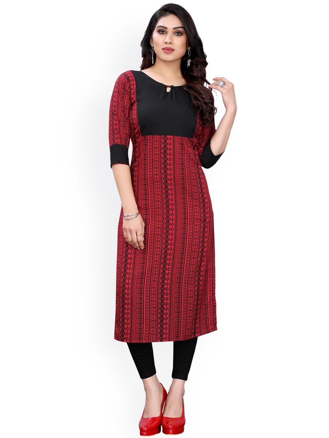 kalini women red & black geometric printed keyhole neck crepe kurta