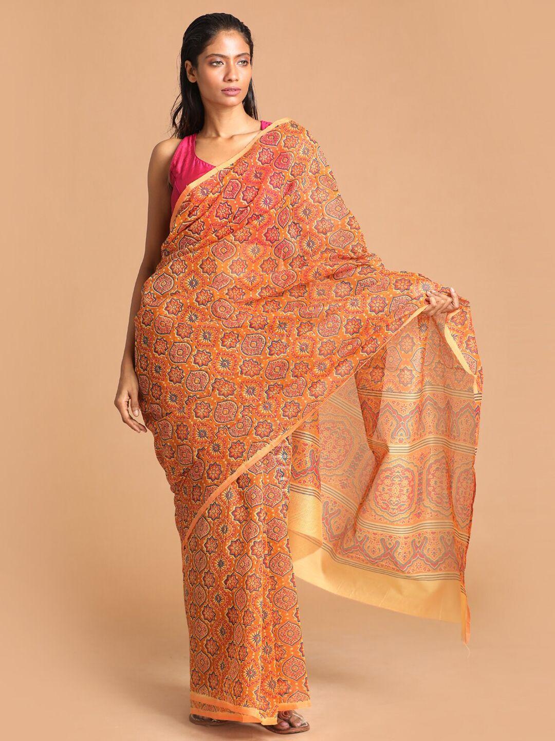 indethnic mustard & blue ethnic motifs saree