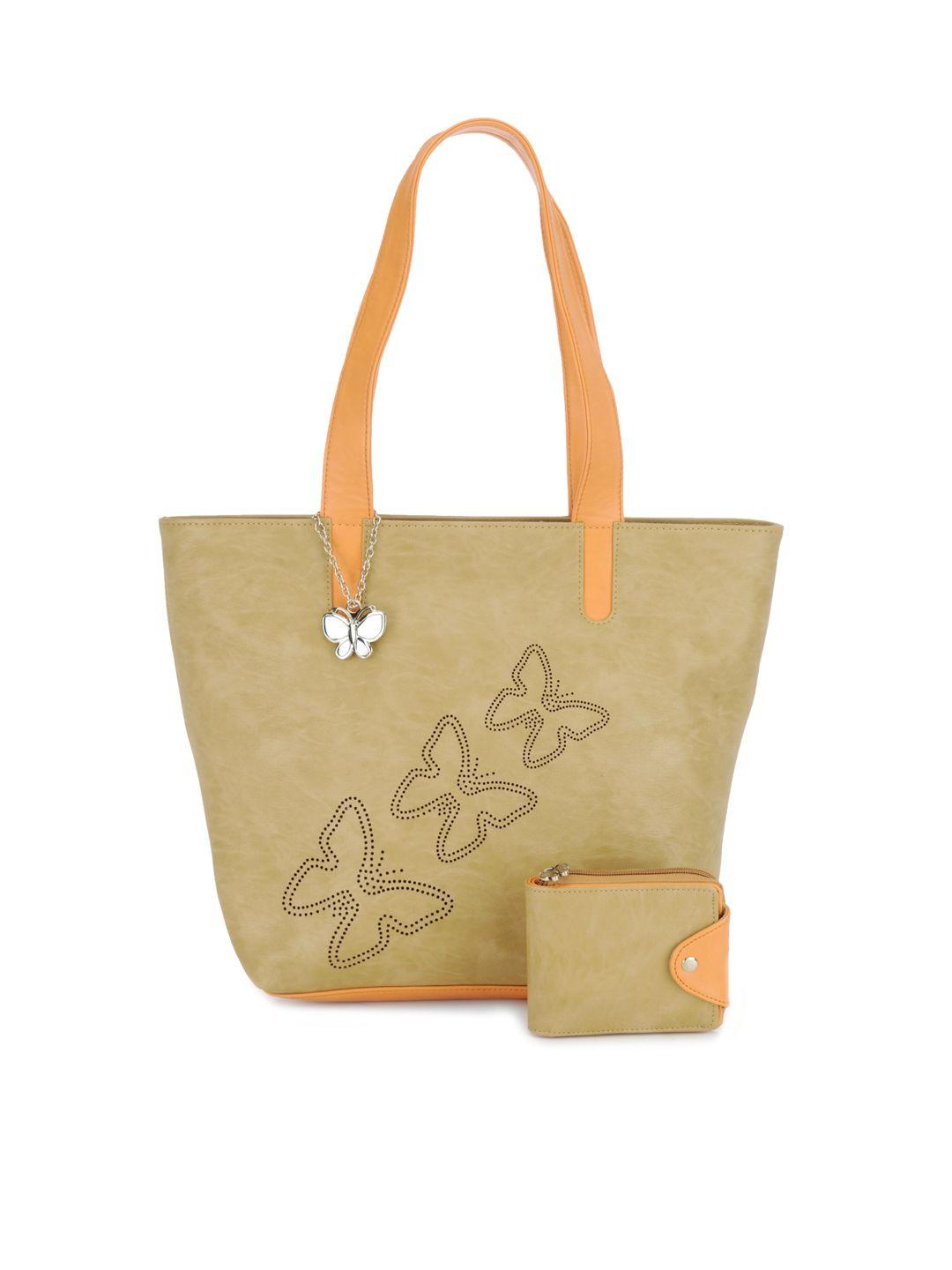 butterflies beige shoulder bag with wallet