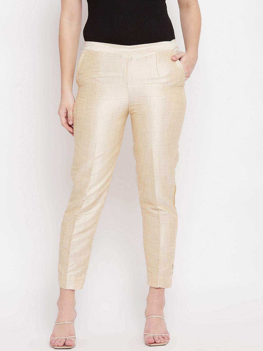 clora creation women beige easy wash trousers